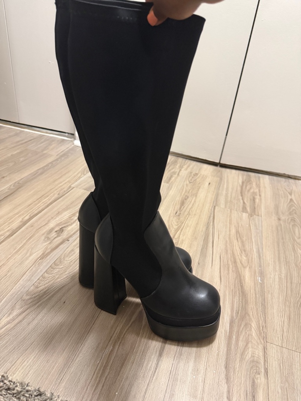 EGO Black Platform Over-the-Knee Block Heel Boots - Picture 6 of 7